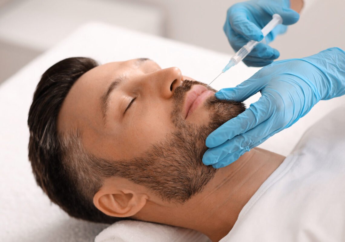 Attractive,Bearded,Man,Visiting,Aesthetic,Clinic,,Getting,Lips,Filler,,Closeup. - Filler Direct Wholesale Deramal fillers